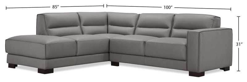 Sofa sectionnel de gauche Citadel 2 pièces en cuir véritable de qualité supérieure avec pattes en bois - gris