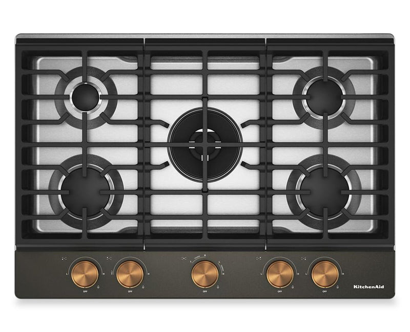 Surface de cuisson KitchenAid au gaz sur métal avec fini CookShield - Black Ore - KCGK730SBE