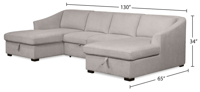 Sofa-lit sectionnel Envy 3 pièces en tissu de chenille avec 2 fauteuils longs de rangement - gris brouillard