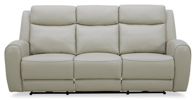 Reign 87" Top-Grain Genuine Leather Power Reclining Sofa with USB Ports - Deltona Moonshine Taupe | Sofa à inclinaison électrique Reign de 87 po en cuir véritable de qualité supérieure avec ports USB - taupe clair de lune Deltona