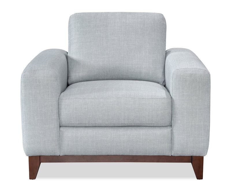 Fauteuil River de 40,1 po en tissu d’apparence lin avec base et pattes en bois - gris