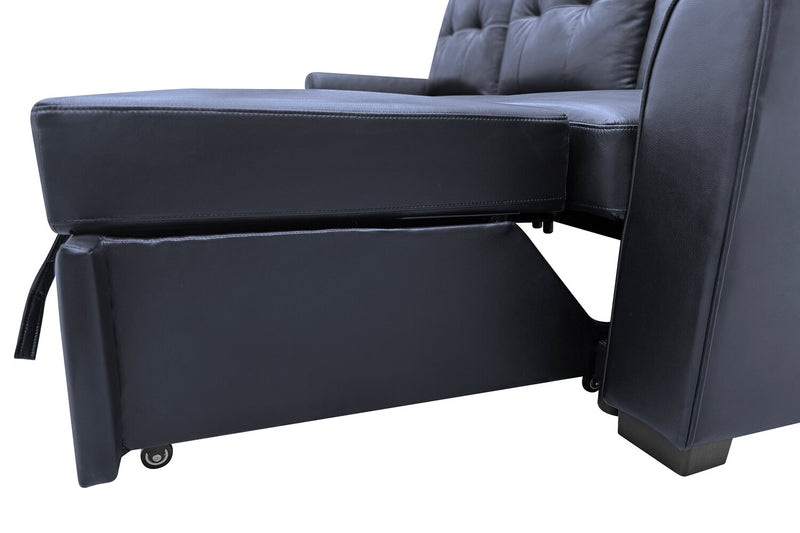 Sofa-lit sectionnel de gauche Carter 2 pièces en tissu d’apparence cuir avec fauteuil long de rangement - noir
