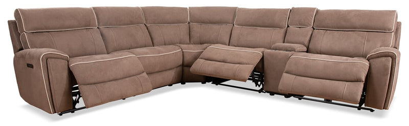 Sofa sectionnel à inclinaison électrique Newport de Cindy Crawford Home 6 pièces en suédine avec fauteuil inclinable sans accoudoirs - taupe
