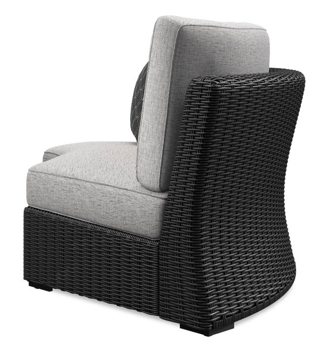Fauteuil en coin Jasper pour la terrasse à l’extérieur - osier en résine, tissu Nuvella, résistant aux rayons UV et aux intempéries - gris et noir