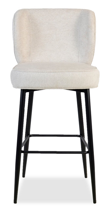 Tabouret Sara de hauteur comptoir de 26 po (H) en tissu d’apparence velours et en métal - blanc