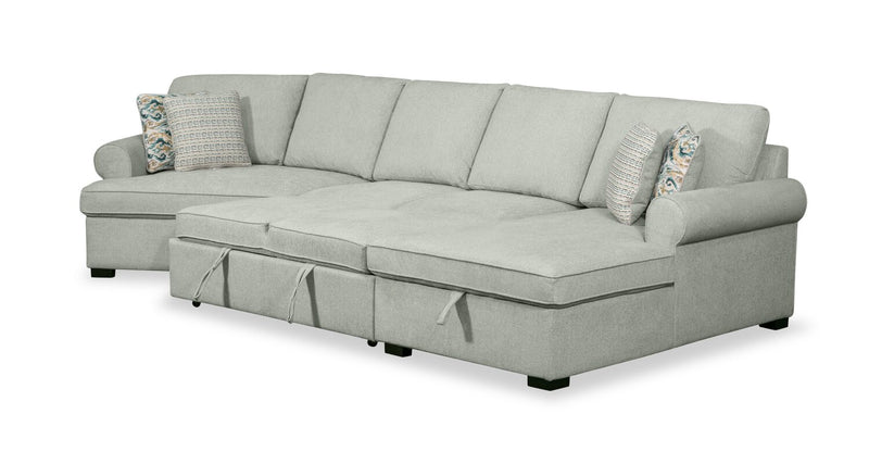 Sofa-lit sectionnel enveloppant de gauche Haven de Scott Living 3 pièces en tissu de chenille avec rangement - écume de mer 