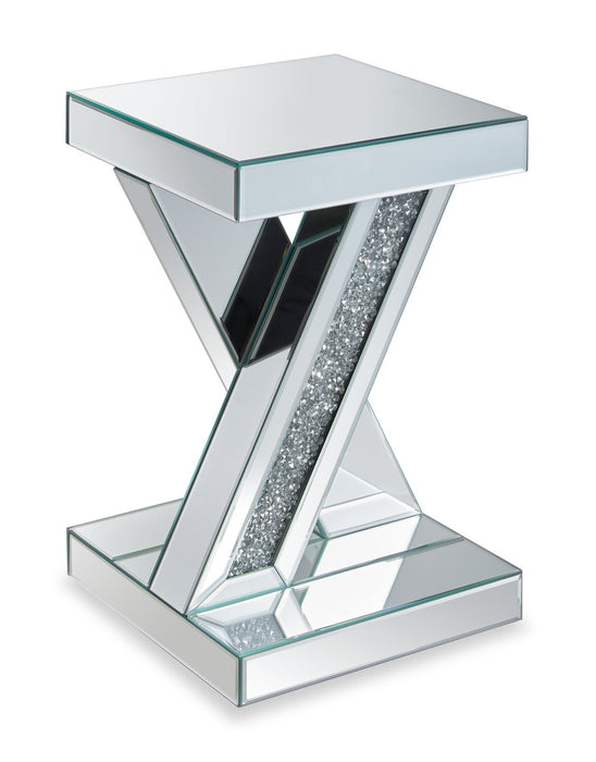 Table d'appoint Lydia de 12 po en miroir avec cristaux - argentée