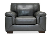 Fauteuil Classico de 47 po en cuir véritable avec pattes en bois - gris carbone