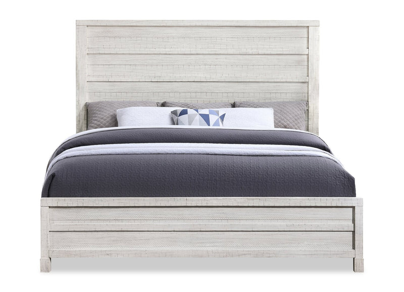 Ensemble de chambre à coucher Haven 5 pièces blanc avec lit à panneaux, commode et miroir - format très grand lit