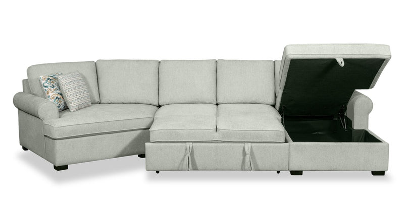 Sofa-lit sectionnel enveloppant de gauche Haven de Scott Living 3 pièces en tissu de chenille avec rangement - écume de mer 