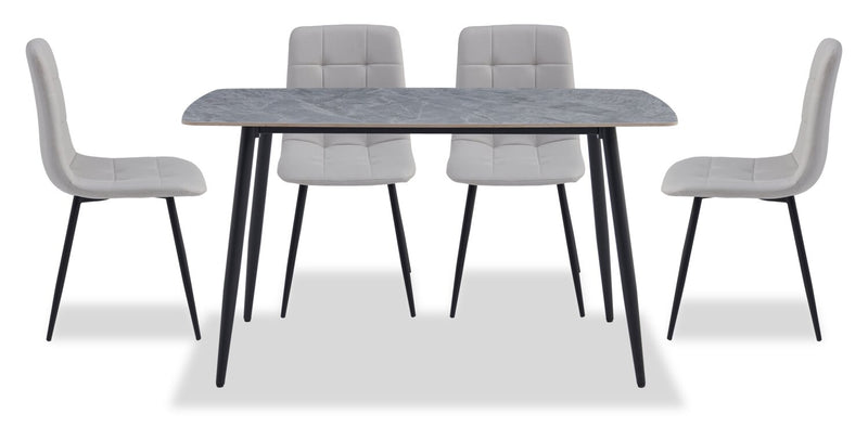 Chaise de salle à manger Arlo en métal avec siège et dossier coussinés capitonnés en tissu - grise