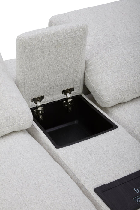 Sofa sectionnel à inclinaison électrique modulaire Sky 3 pièces en tissu avec console et coussins en duvet et plumes - blé Nathan