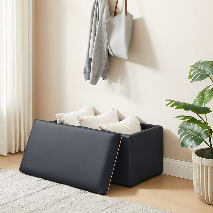 Pouf de rangement Edmonton de 32 po - similicuir bleu marine