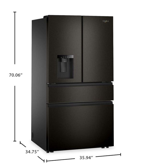 Réfrigérateur Whirlpool de 29 pi3 et de 36 po à portes françaises - acier inoxydable noir résistant aux traces de doigts - WRMF3536SV