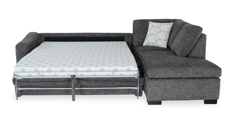 Sofa-lit sectionnel de droite avec grand lit Aubrey de 114 po de style européen en tissu de chenille avec pattes en bois - gris