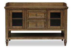 Desserte de salle à manger Clara de 56 po (L) avec rangement, tablettes et tiroirs - brune