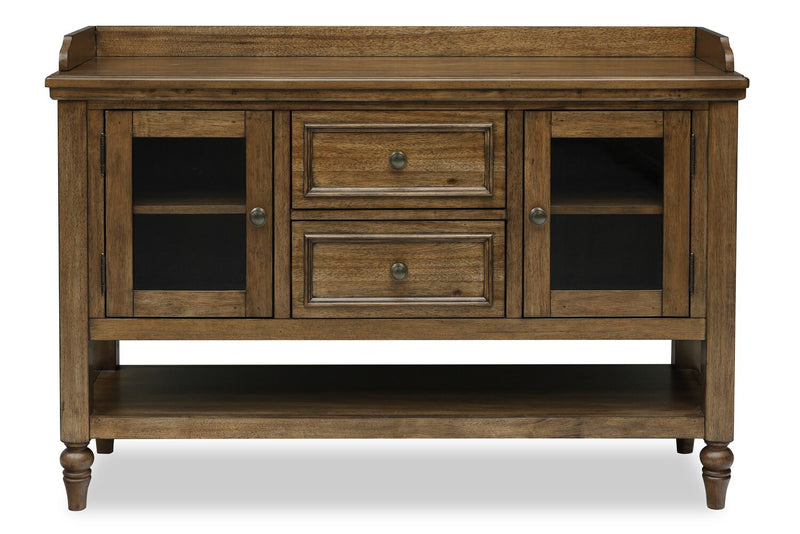 Desserte de salle à manger Clara de 56 po (L) avec rangement, tablettes et tiroirs - brune