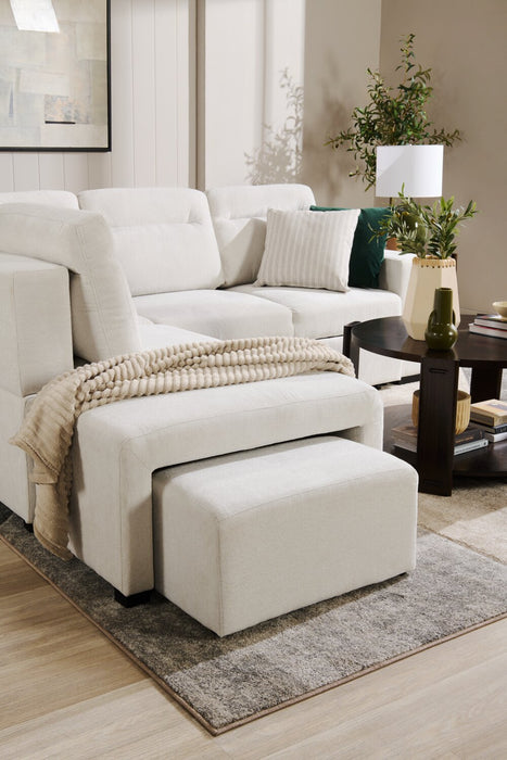 Sofa-lit sectionnel de gauche Coast 3 pièces en tissu blanc ivoire avec fauteuil long de rangement et accoudoir de rangement