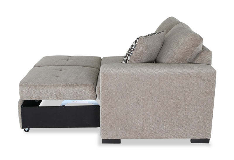 Sofa-lit sectionnel enveloppant de gauche Legend 2 pièces fabriqué au Canada en tissu de chenille - beige platine