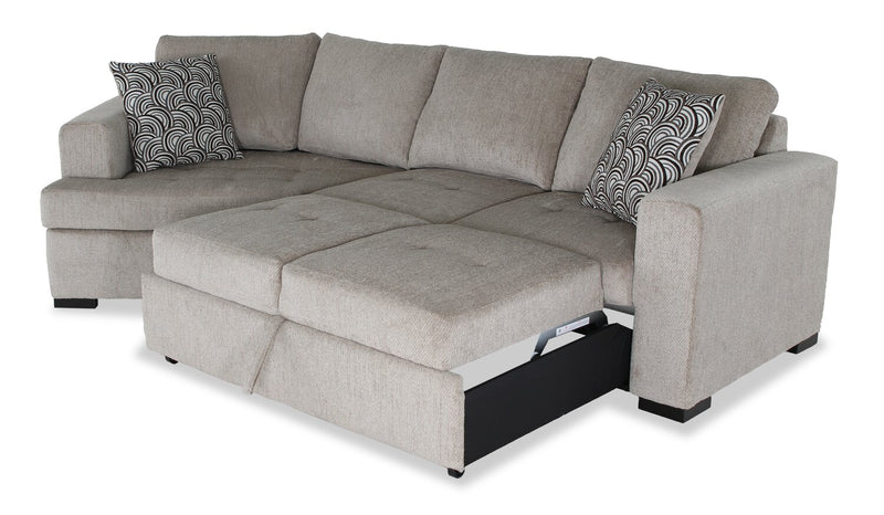 Sofa-lit sectionnel enveloppant de gauche Legend 2 pièces fabriqué au Canada en tissu de chenille - beige platine