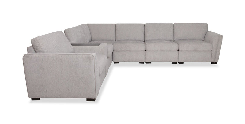 Sofa sectionnel Vault 7 pièces avec 5 fauteuils de rangement et console de rangement avec USB - gris