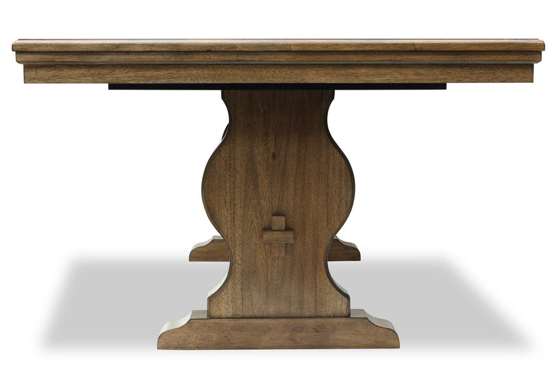 Table de salle à manger Clara de 68 po à 86 po (L) avec rallonge et base à tréteaux - brune