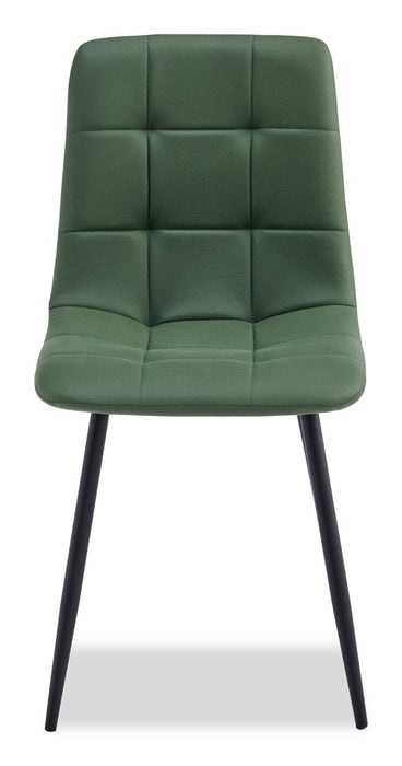 Chaise de salle à manger Arlo en métal avec siège et dossier coussinés capitonnés en tissu - verte