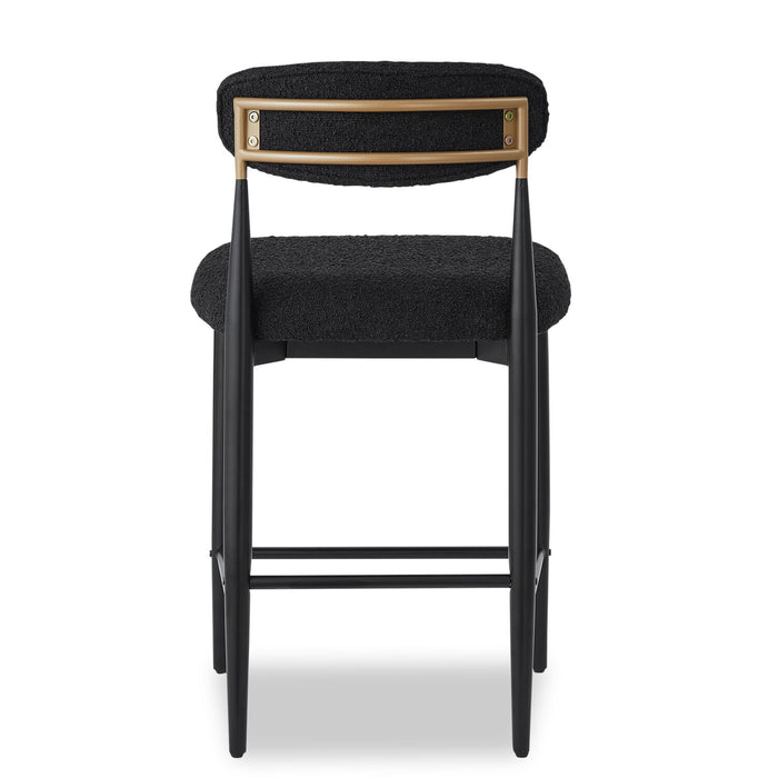 Tabouret Capri de Kort & Co. de hauteur comptoir en métal avec tissu bouclé et touches dorées - noir