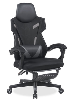 Fauteuil de jeu ergonomique Sparrow de 28,3 po avec coussin lombaire et repose-pieds - noir