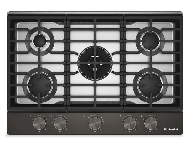 Surface de cuisson KitchenAid au gaz sur métal avec fini CookShield - Black Ore - KCGK730SBE