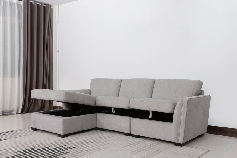 Sofa sectionnel de gauche Vault 3 pièces avec fauteuil long de rangement et 2 fauteuils de rangement - gris