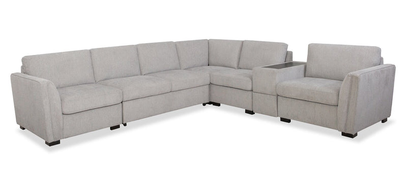 Sofa sectionnel Vault 6 pièces avec causeuse-lit et 3 fauteuils longs de rangement - gris