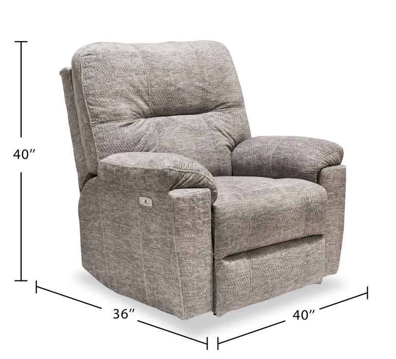 Fauteuil à inclinaison électrique Fynn 40 po fabriqué au Canada, en tissu de chenille avec port USB - gris tourterelle