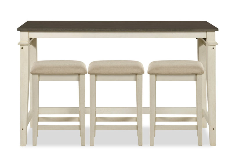 Console contemporaine Nyles de 60 po avec 3 tabourets de hauteur comptoir et ports USB - babeurre