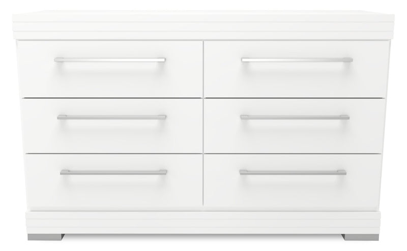 Ensemble lit matelot Riley 6 pièces avec tête de lit bibliothèque, commode, miroir et table de nuit, blanc - format lit double