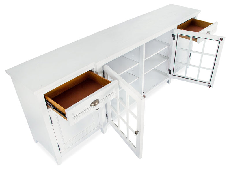 Meuble pour téléviseur traditionnel Wesley de 90 po avec rangement et système de gestion des câbles pour téléviseurs jusqu’à 95 po - blanc calcaire