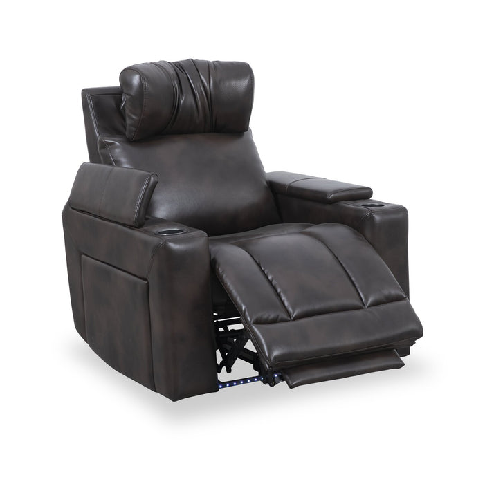 Fauteuil à inclinaison électrique Scott Living Escape de 39 po avec appuie-tête électrique et son ambiophonique - tissu d’apparence cuir brun foncé