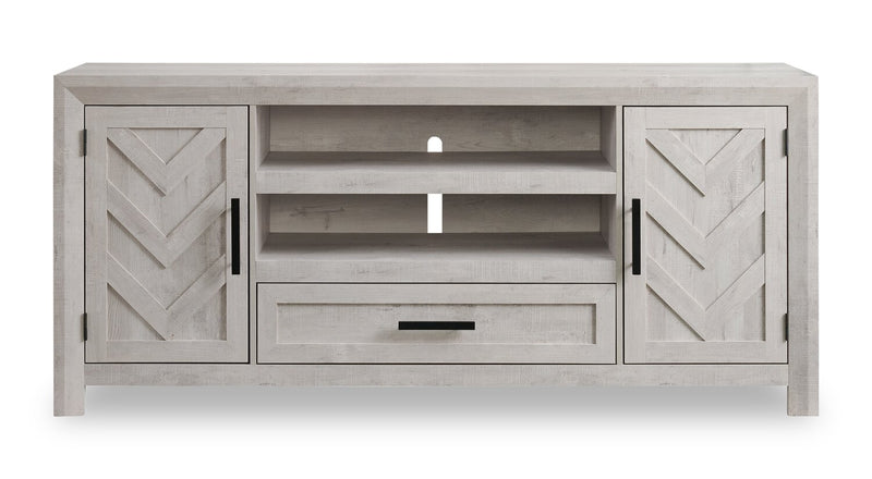 Meuble pour téléviseur moderne Scott Living Hayward de 70 po avec rangement et système de gestion des câbles pour téléviseurs jusqu’à 75 po - blanc