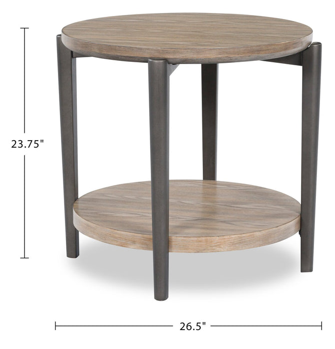 Table de bout ronde moderne Lloyd de 27 po avec tablette - gris-brun
