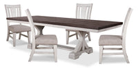 Ensemble de salle à manger Willow 5 pièces avec table, rallonge de 84 po à 106 po (L) et 4 chaises - blanc rustique et brun