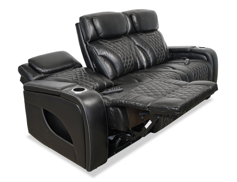 Sofa de massage à inclinaison électrique Elite de 86 po en cuir véritable avec son immersif et appuie-têtes électriques - noir