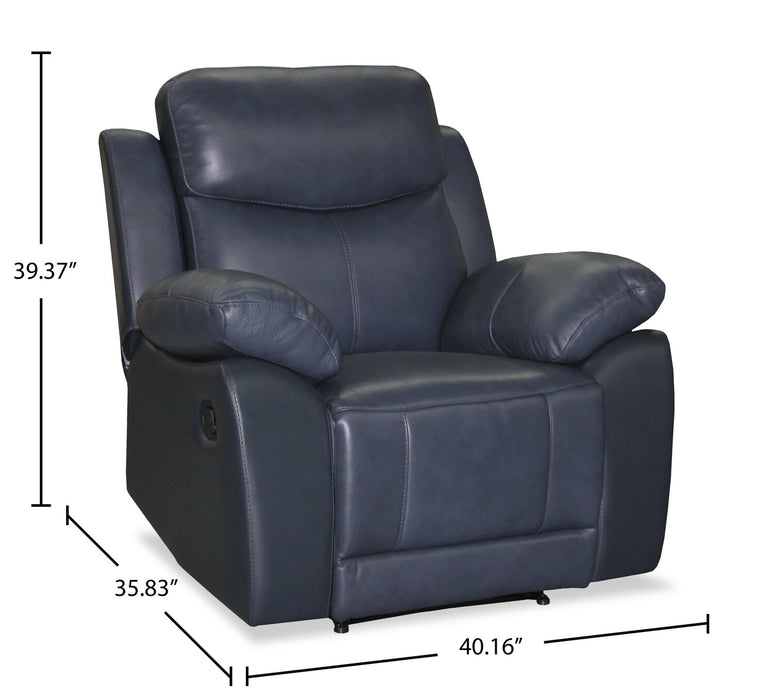 Fauteuil inclinable Corbin de 40,16 po en cuir véritable de qualité supérieure - bleu