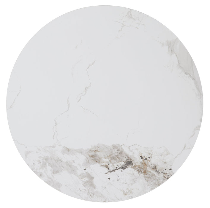 Table à café ronde moderne Alwin de 31,5 po avec dessus en pierre frittée blanche - brune