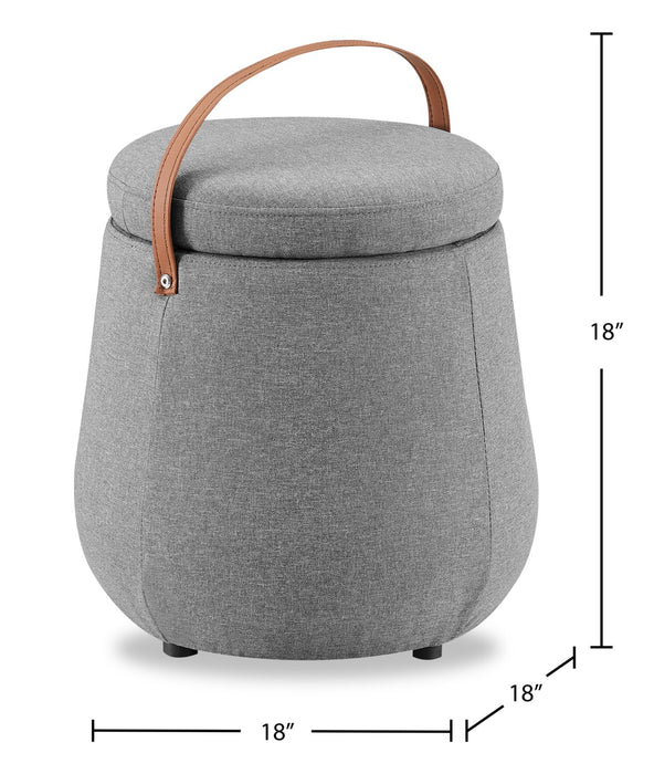Pouf de rangement rond Vancouver de 18 po en tissu avec poignée - gris