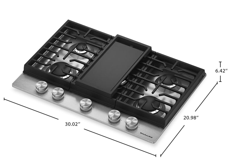 Surface de cuisson KitchenAid au gaz sur métal avec fini CookShield - acier inoxydable - KCGK730SSS