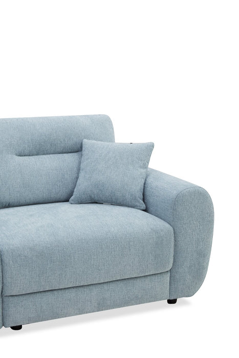 Sofa sectionnel Alora 5 pièces en tissu avec 3 coussins décoratifs et accoudoirs enroulés - bleu