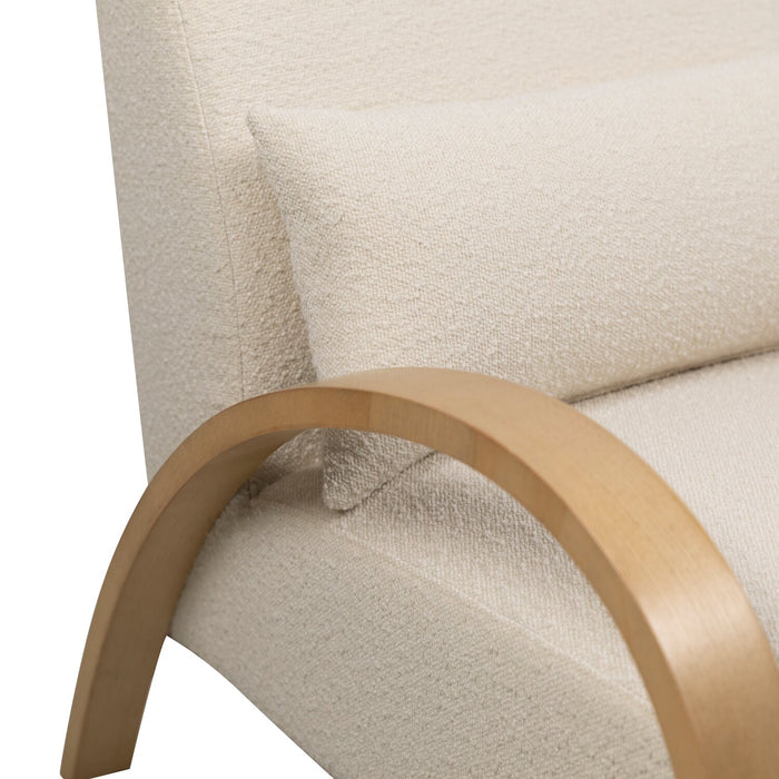 Fauteuil d’appoint Loft de 27,55 po en tissu bouclé avec coussin décoratif, accoudoirs et pattes en bois - blanc