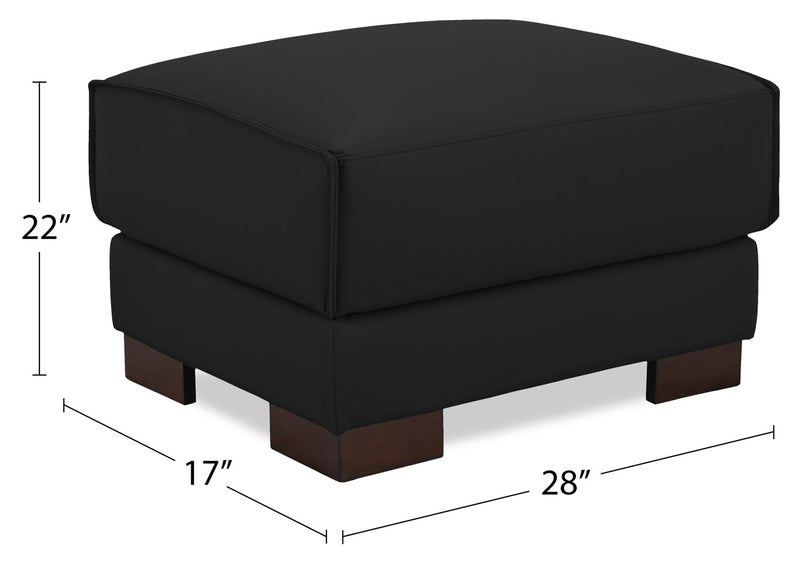 Pouf Citadel de 28 po en cuir véritable de qualité supérieure avec pattes en bois - noir