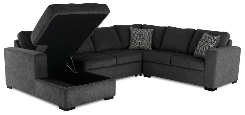 Sofa-lit sectionnel de gauche Legend 4 pièces fabriqué au Canada en tissu de chenille avec fauteuil long de rangement - gris poivre
