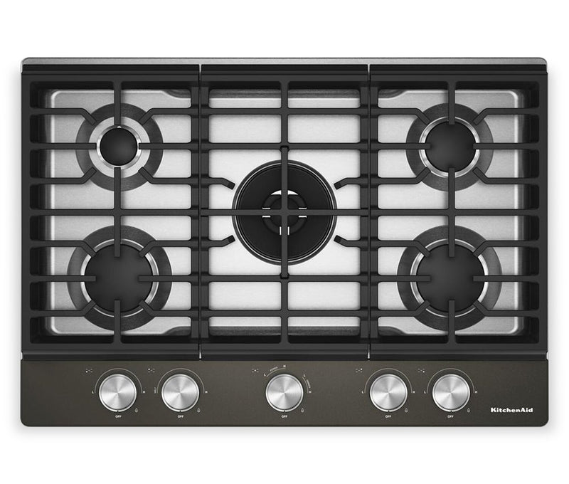 Surface de cuisson KitchenAid de 30 po au gaz sur métal avec grilles pour wok intégrées – Black Ore - KCGK530SBE